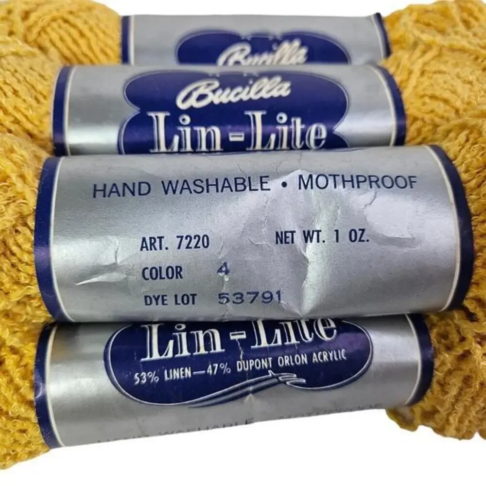 Bucilla Lin Lite Knitting Yarn Lot of 7 Skeins Gold Yellow Linen Acrylic Color 4
